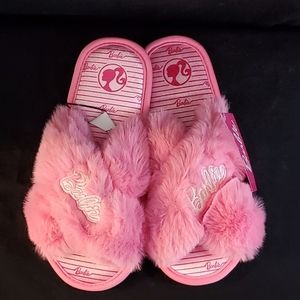 New with Tag-Barbie Youth Girls Faux Fur Crossband Slipper